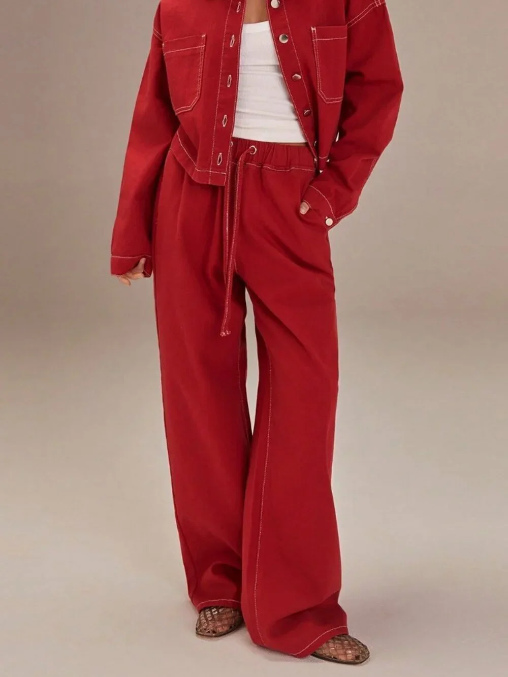 Red Casual Women's drawstring Denim Jeans